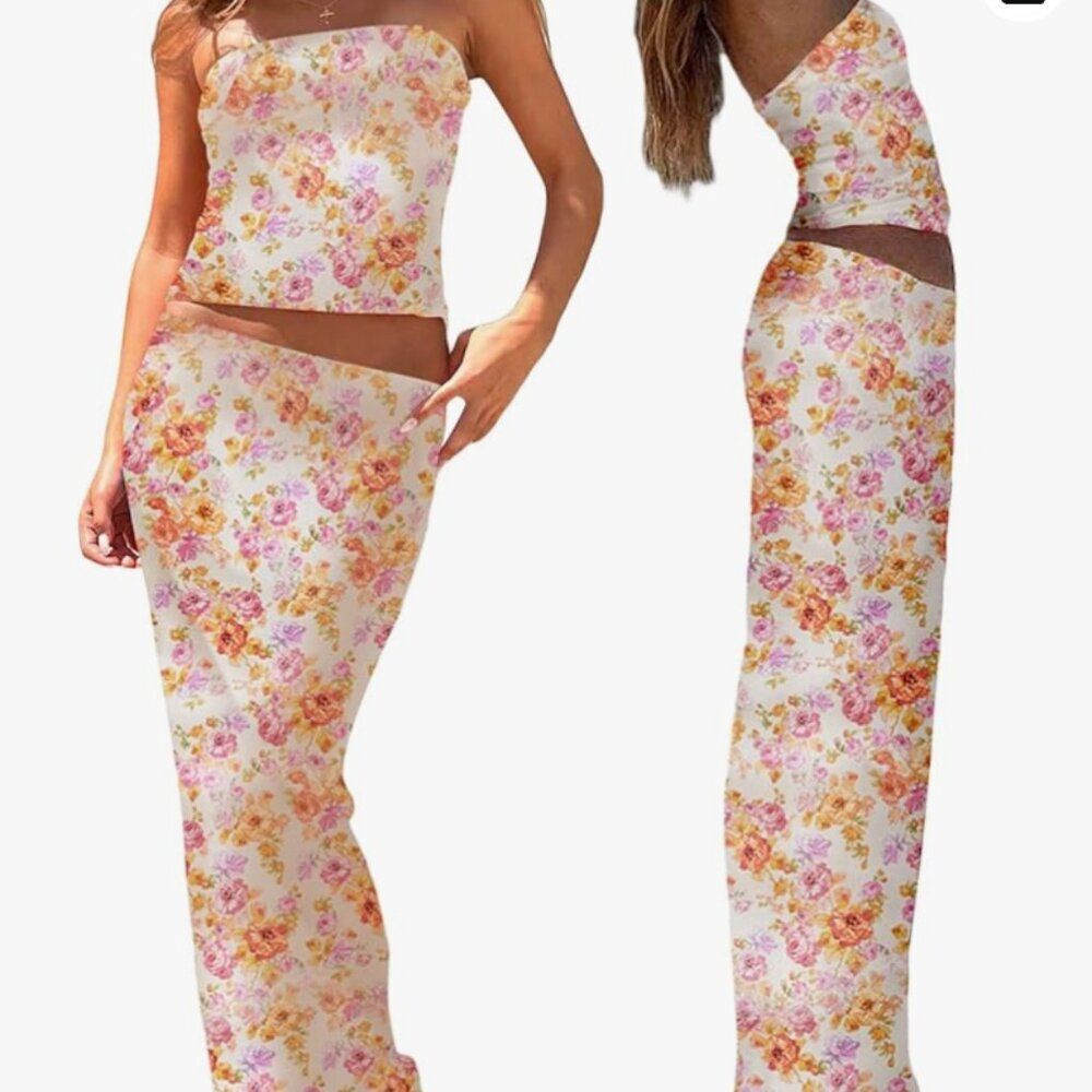 NWOT Amazon Summer Two Piece Floral Skirt Set